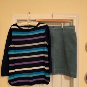 Talbots sweater and corduroy skirt
